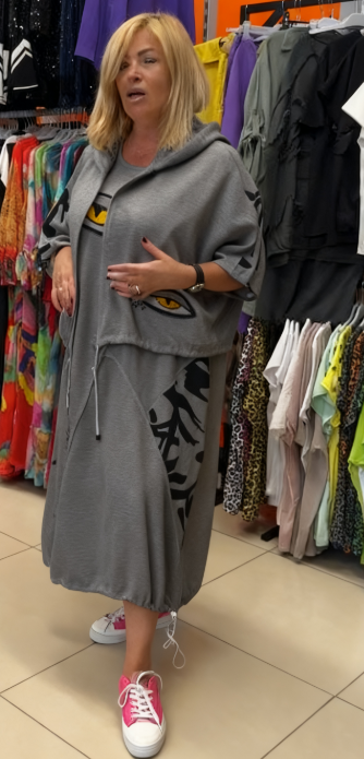 🎁 50% zniżki 💗 Dwuczęściowa damska sukienka casualowa ze wzorem w oczy