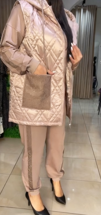 💖Limitowana wyprzedaż 50%💖Komplet kamizelki z kapturem, zdobiony cekinami