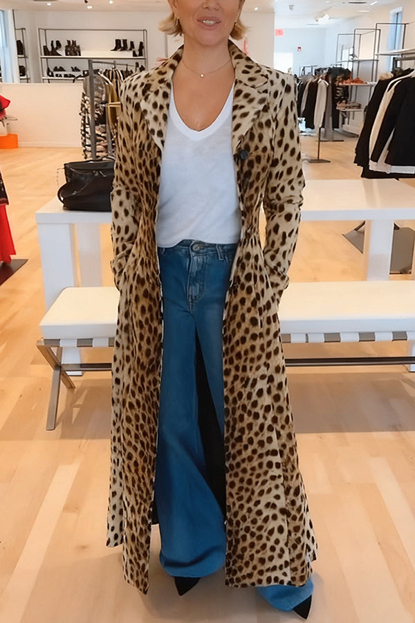 49% zniżki na wyprzedaż✨Leopard Print Long Sleeve Pocket Casual Maxi Trench Coat