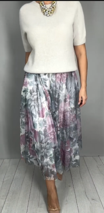 🔥Niska cena ograniczona czasowo Damski zestaw casualowy, składający się z jednolitej bluzki z krótkim rękawem i spódnicy z nadrukiem