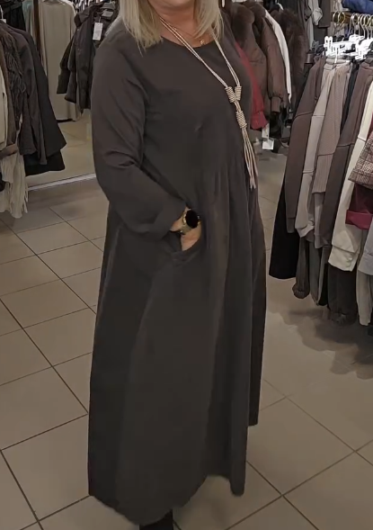 🎁WYPRZEDAŻ OSTATNIEGO DNIA -49% ZNIŻKI🎁Jesienna sukienka z okrągłym dekoltem i kieszeniami