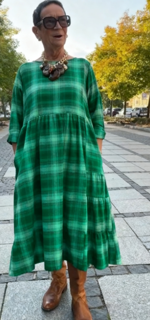 💥🔥👗【S-5XL】Sukienka w kratkę vintage, luźny krój, rękawy 3/4