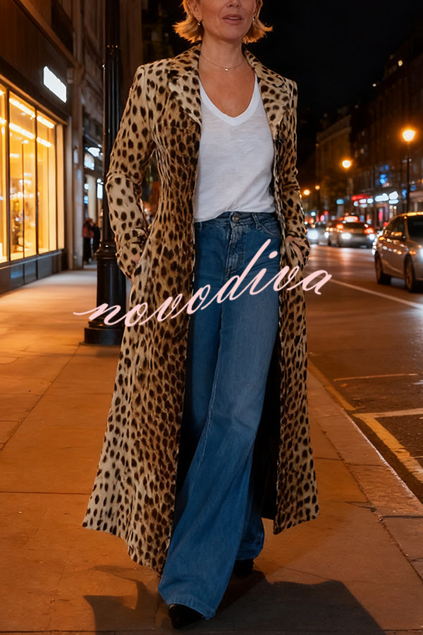 49% zniżki na wyprzedaż✨Leopard Print Long Sleeve Pocket Casual Maxi Trench Coat