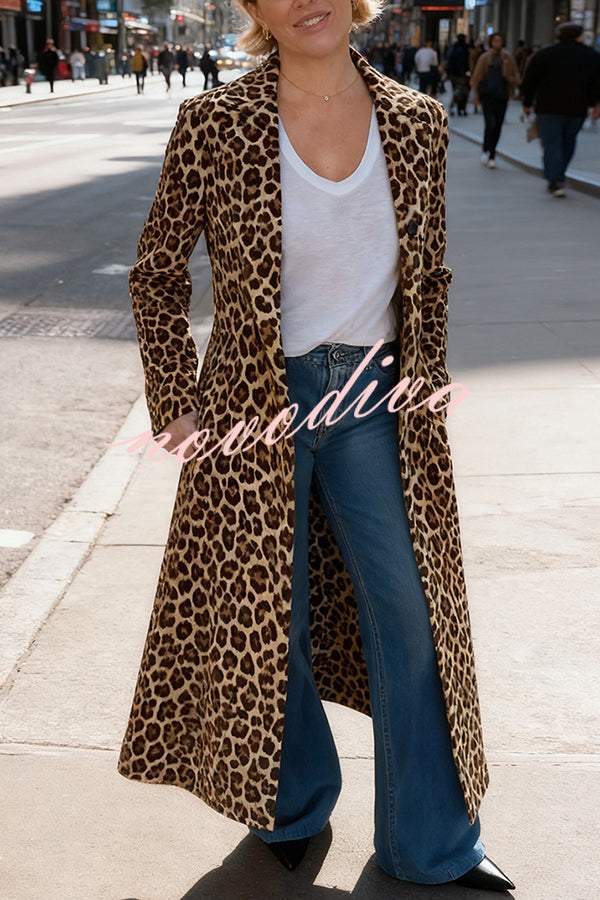 49% zniżki na wyprzedaż✨Leopard Print Long Sleeve Pocket Casual Maxi Trench Coat