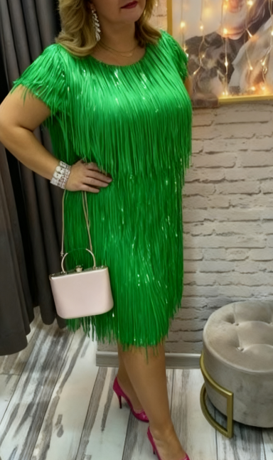 👗Sukienka z okrągłym dekoltem i frędzlami z cekinów