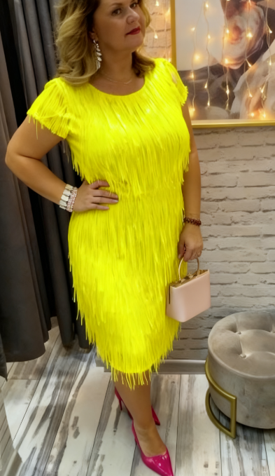 👗Sukienka z okrągłym dekoltem i frędzlami z cekinów