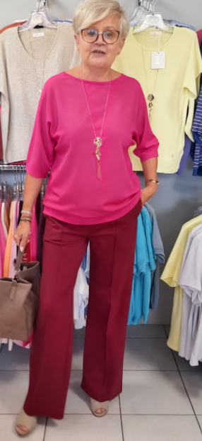 Garnitur damski, luźna góra, rękawy średniej długości, szerokie spodnie