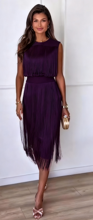 👗Sukienka bez rękawów z frędzlami