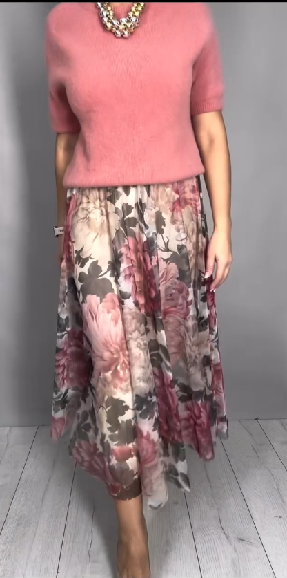 🔥Niska cena ograniczona czasowo Damski zestaw casualowy, składający się z jednolitej bluzki z krótkim rękawem i spódnicy z nadrukiem