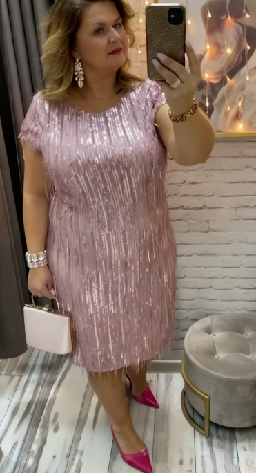 👗Sukienka z okrągłym dekoltem i frędzlami z cekinów