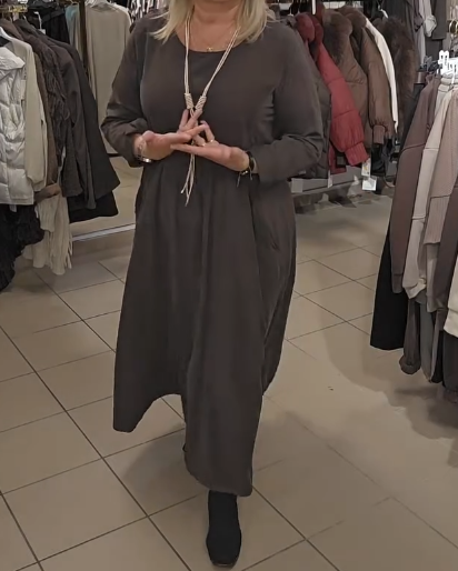 🎁WYPRZEDAŻ OSTATNIEGO DNIA -49% ZNIŻKI🎁Jesienna sukienka z okrągłym dekoltem i kieszeniami