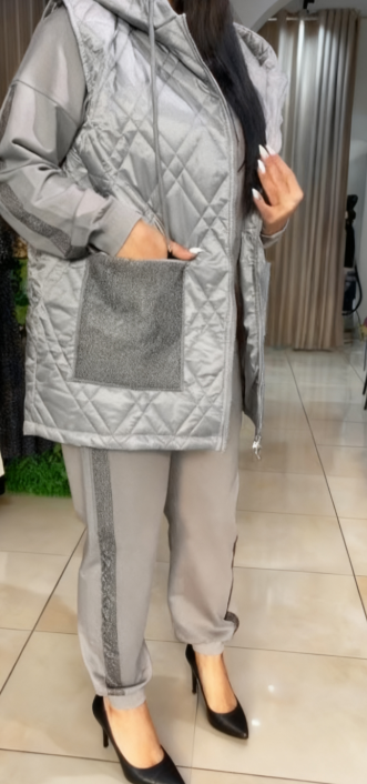 💖Limitowana wyprzedaż 50%💖Komplet kamizelki z kapturem, zdobiony cekinami