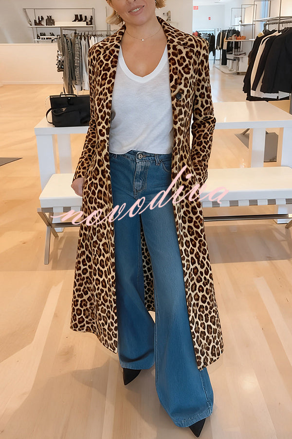 49% zniżki na wyprzedaż✨Leopard Print Long Sleeve Pocket Casual Maxi Trench Coat