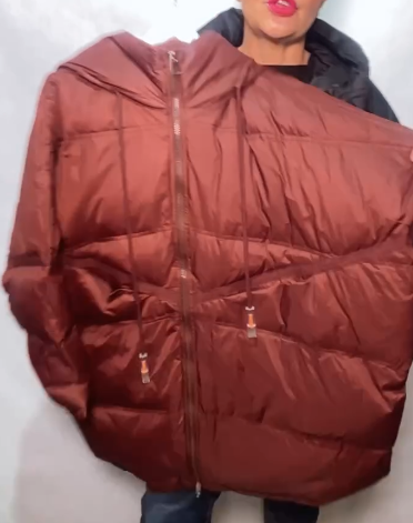 Ciepły i gruby damski zimowy płaszcz z kapturem zapinany na zamek