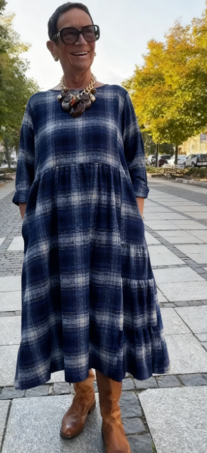 💥🔥👗【S-5XL】Sukienka w kratkę vintage, luźny krój, rękawy 3/4