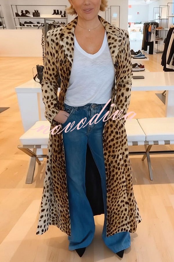49% zniżki na wyprzedaż✨Leopard Print Long Sleeve Pocket Casual Maxi Trench Coat