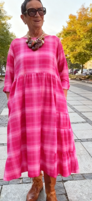 💥🔥👗【S-5XL】Sukienka w kratkę vintage, luźny krój, rękawy 3/4