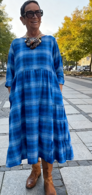 💥🔥👗【S-5XL】Sukienka w kratkę vintage, luźny krój, rękawy 3/4