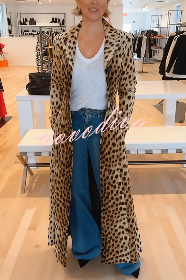 49% zniżki na wyprzedaż✨Leopard Print Long Sleeve Pocket Casual Maxi Trench Coat