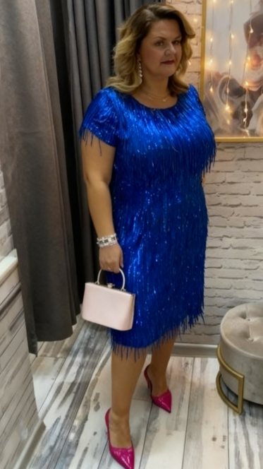 👗Sukienka z okrągłym dekoltem i frędzlami z cekinów