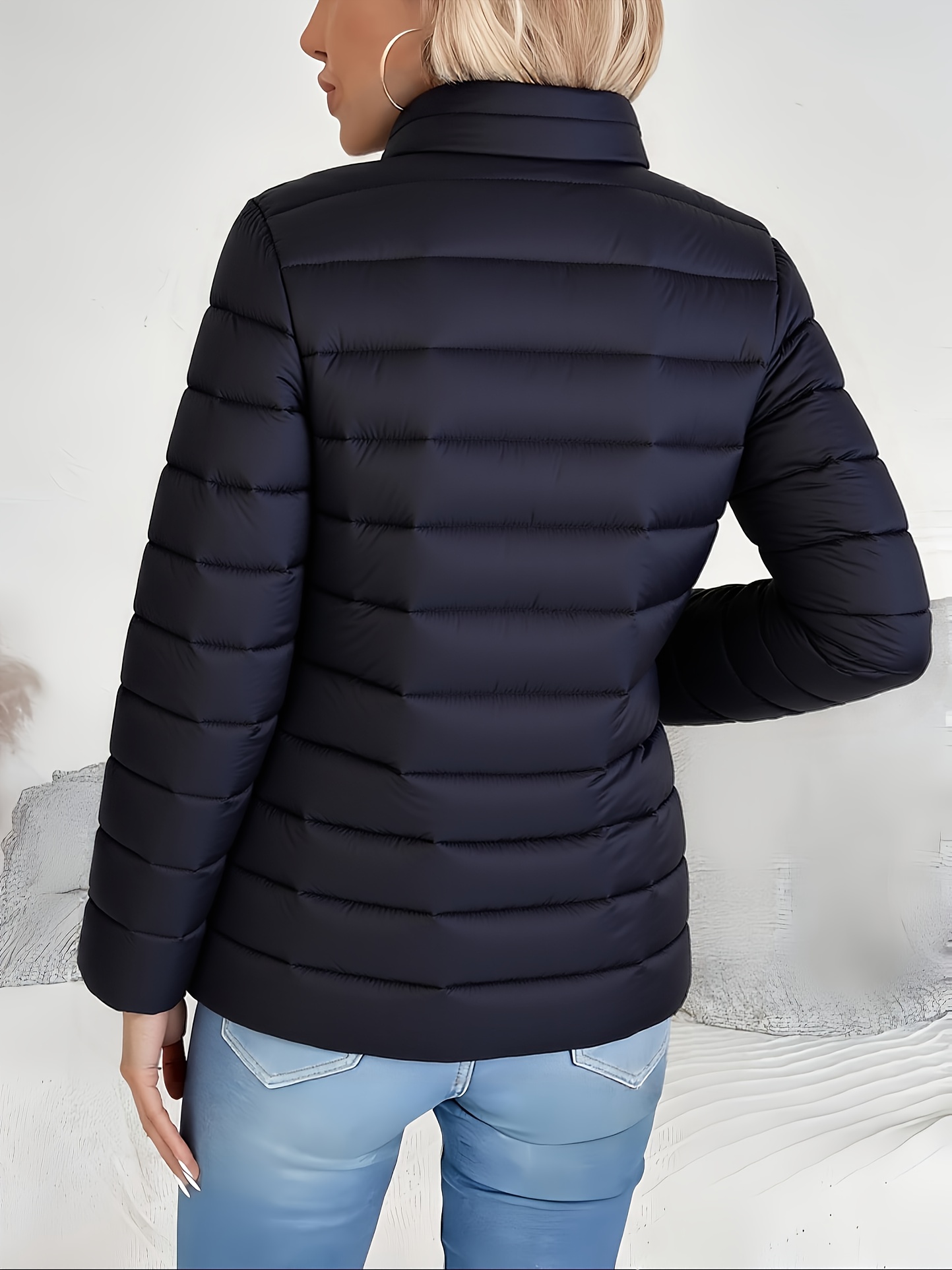 Eleganckie damskie kurtki zimowe - lekki płaszcz ze stójką