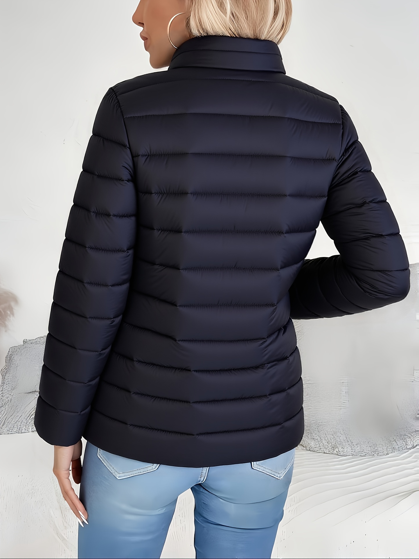 Eleganckie damskie kurtki zimowe - lekki płaszcz ze stójką