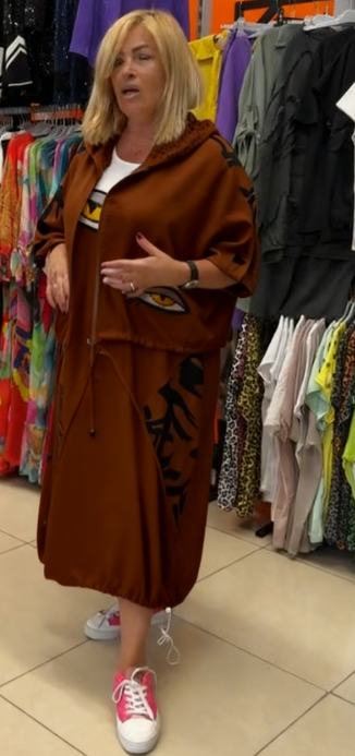 🎁 50% zniżki 💗 Dwuczęściowa damska sukienka casualowa ze wzorem w oczy
