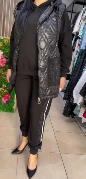 💖Limitowana wyprzedaż 50%💖Komplet kamizelki z kapturem, zdobiony cekinami