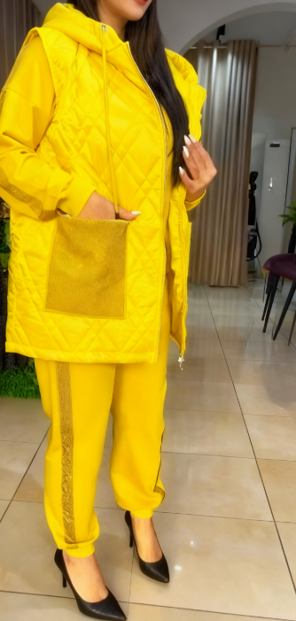 💖Limitowana wyprzedaż 50%💖Komplet kamizelki z kapturem, zdobiony cekinami