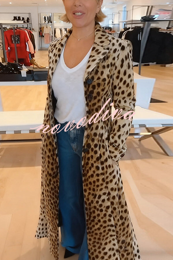 49% zniżki na wyprzedaż✨Leopard Print Long Sleeve Pocket Casual Maxi Trench Coat