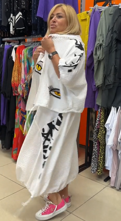 🎁 50% zniżki 💗 Dwuczęściowa damska sukienka casualowa ze wzorem w oczy