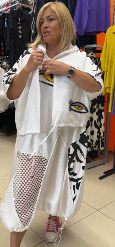 🎁 50% zniżki 💗 Dwuczęściowa damska sukienka casualowa ze wzorem w oczy