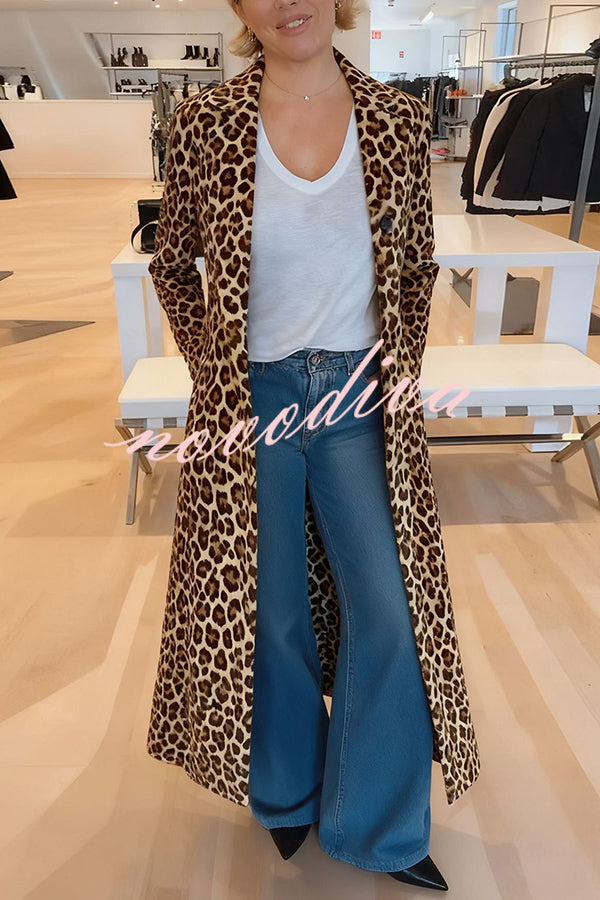 49% zniżki na wyprzedaż✨Leopard Print Long Sleeve Pocket Casual Maxi Trench Coat
