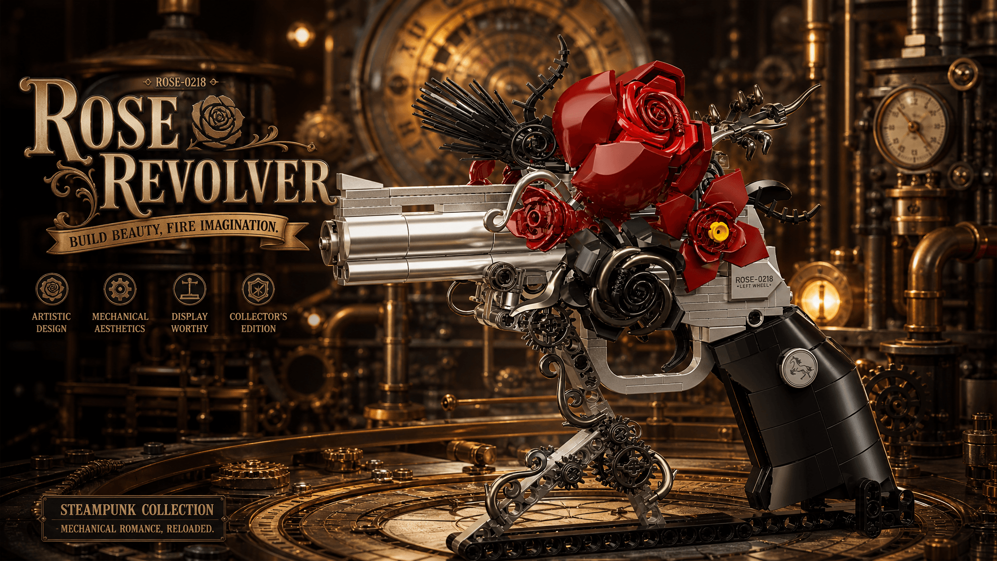Floral Revolver Building Blocks Set | Gothic Rose Brick Decor