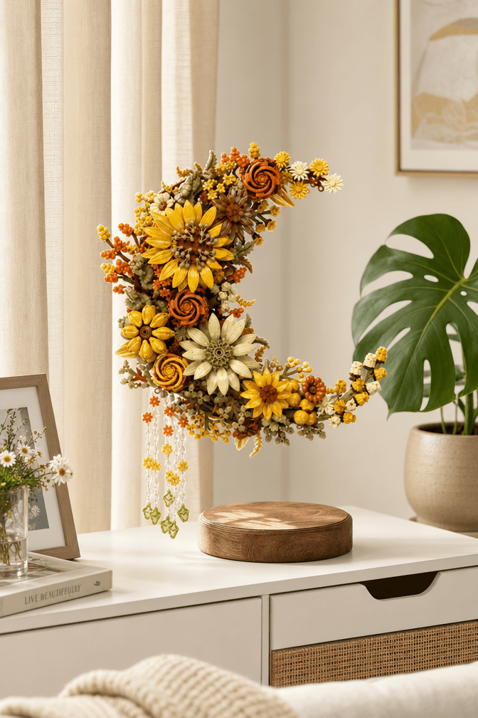 Golden flower building block set for home decor