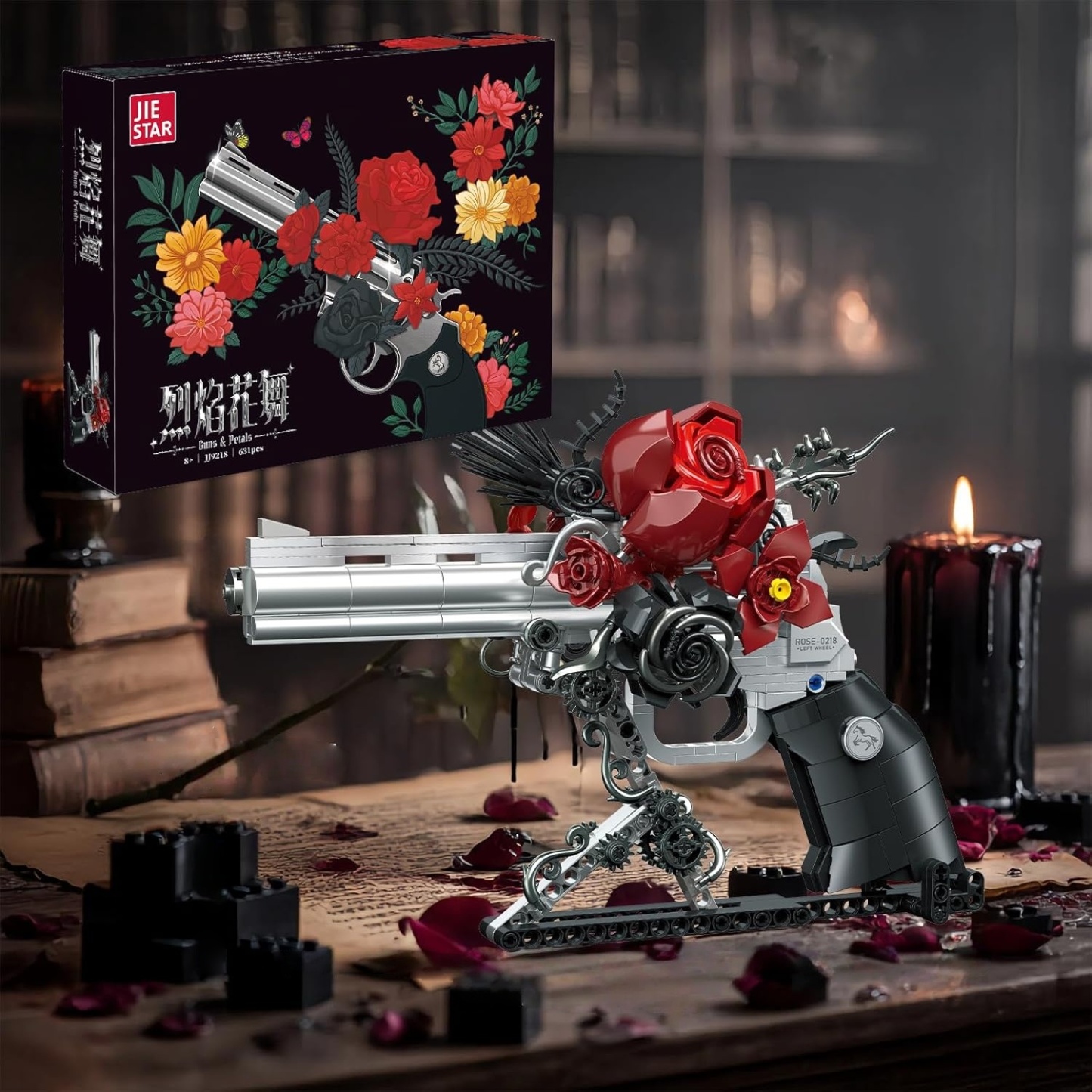 Guns & Petals Floral Revolver Brick Building Blocks – Gothic Decor & Collectible Set