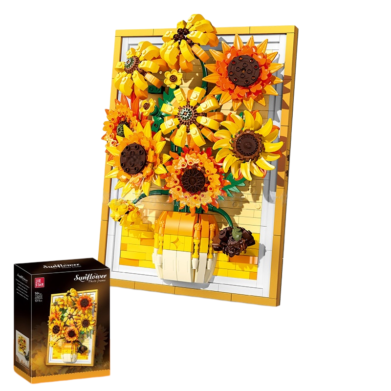 Sunflower Building Block Set with Lights | Van Gogh Inspired 3D Flower Wall Art