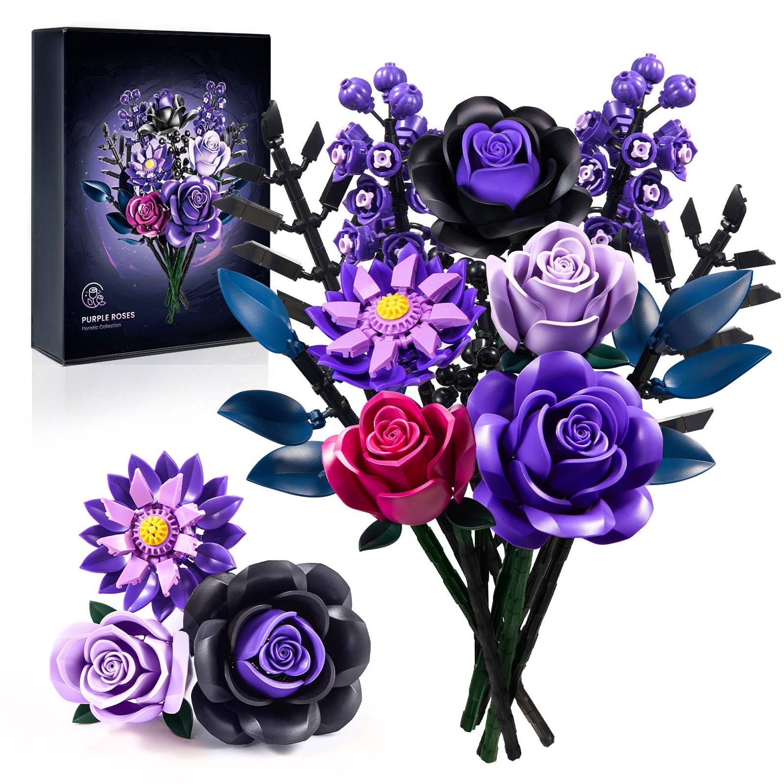 Purple Roses Bouquet Building Block Set