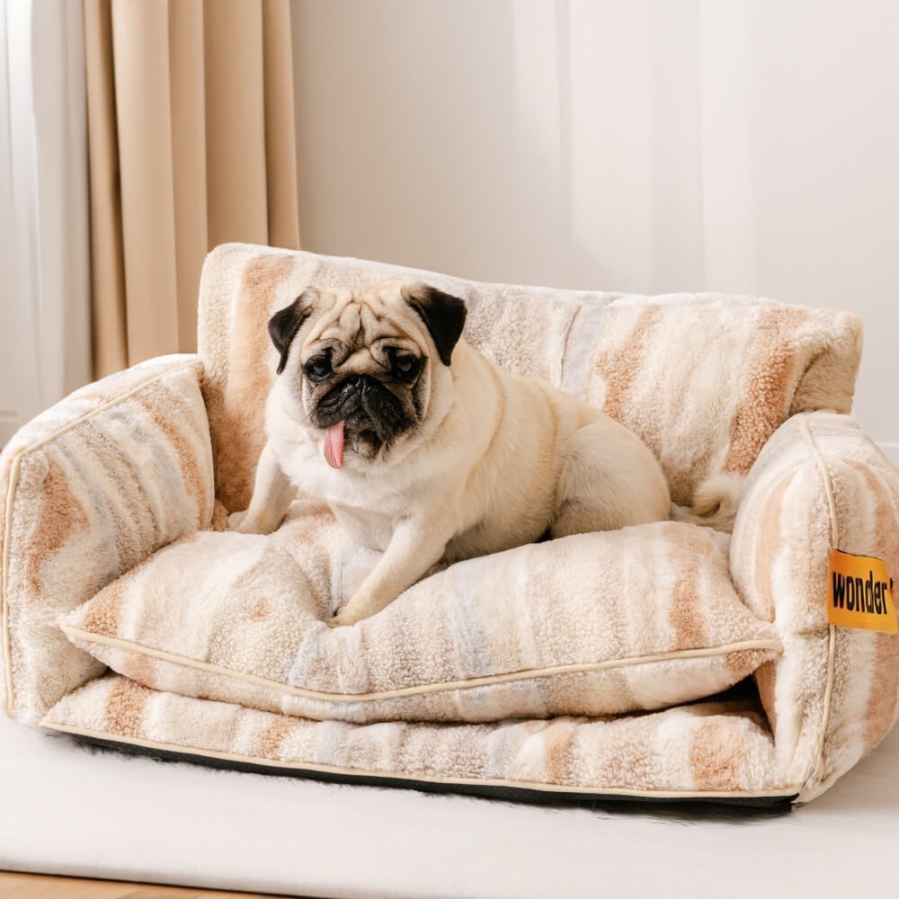 Trendy Striped Faux Lambswool Double Layer Dog & Cat Sofa Bed-北京欧布科技有限公司