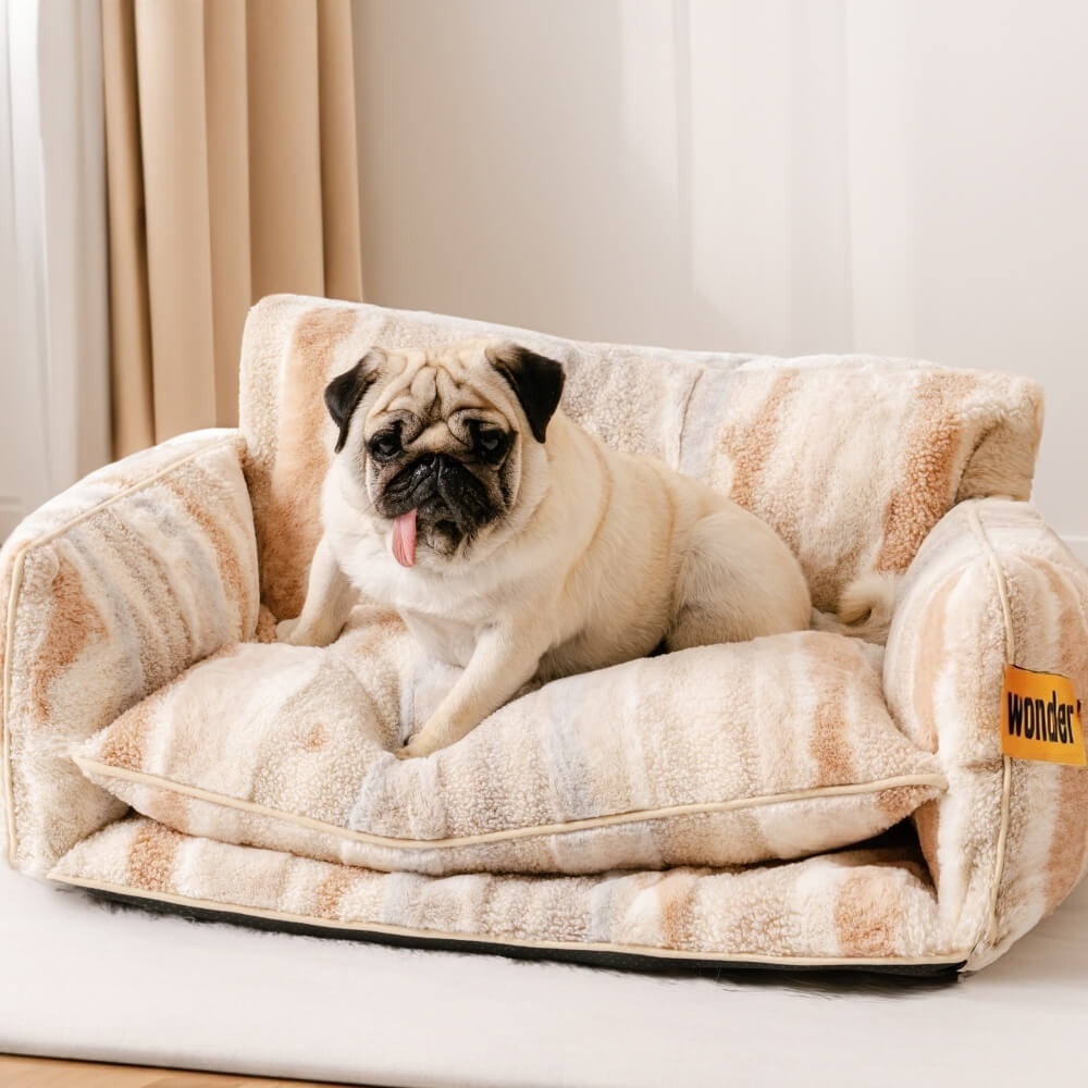 Trendy Striped Faux Lambswool Double Layer Dog & Cat Sofa Bed-北京欧布科技有限公司