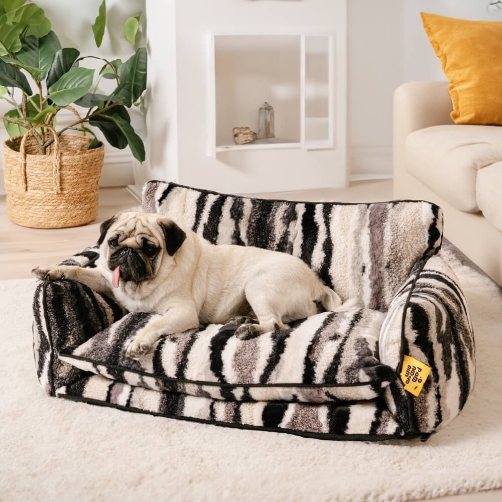 Trendy Striped Faux Lambswool Double Layer Dog & Cat Sofa Bed-北京欧布科技有限公司