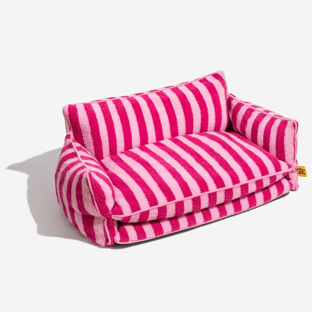 Trendy Striped Faux Lambswool Double Layer Dog & Cat Sofa Bed-北京欧布科技有限公司