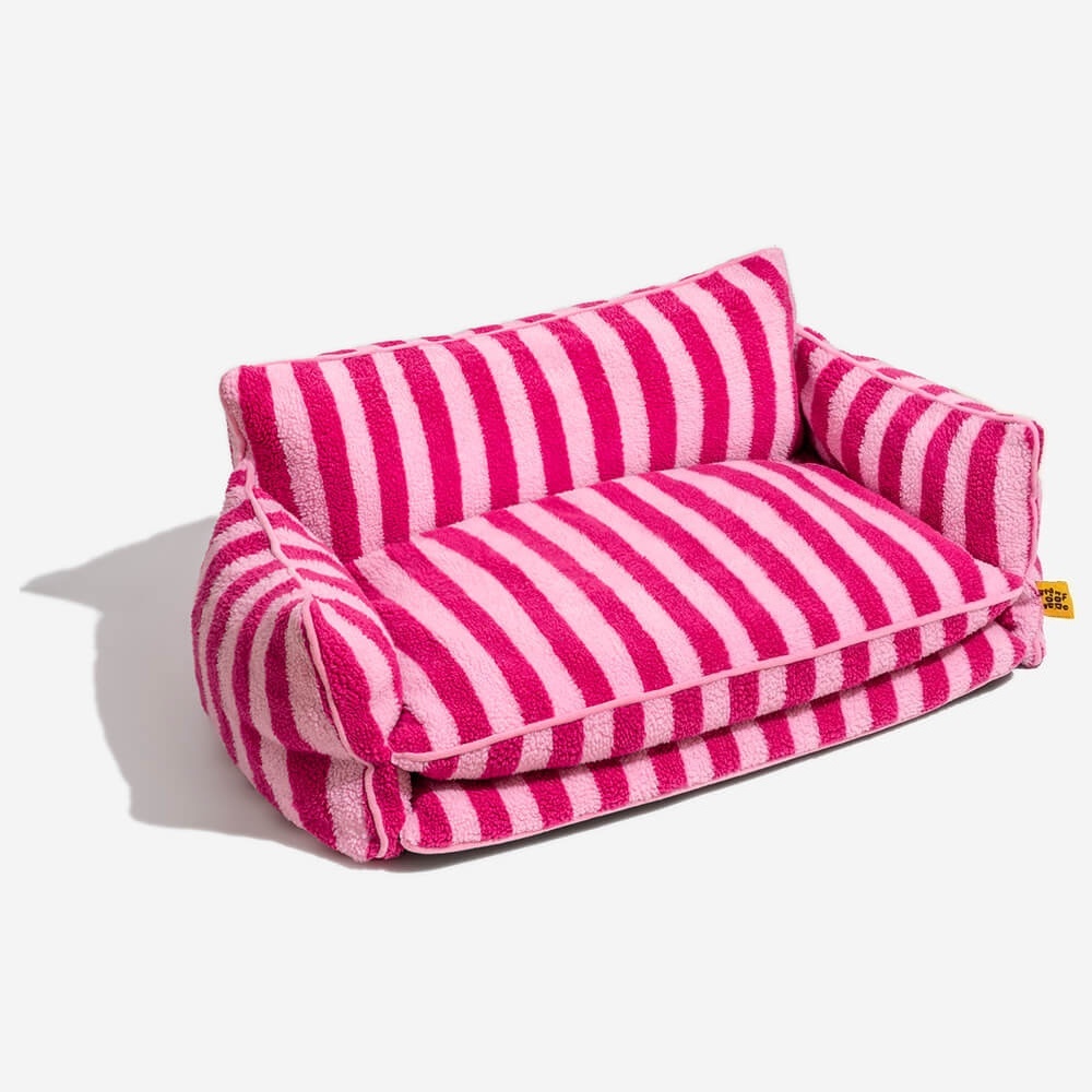 Trendy Striped Faux Lambswool Double Layer Dog & Cat Sofa Bed-北京欧布科技有限公司