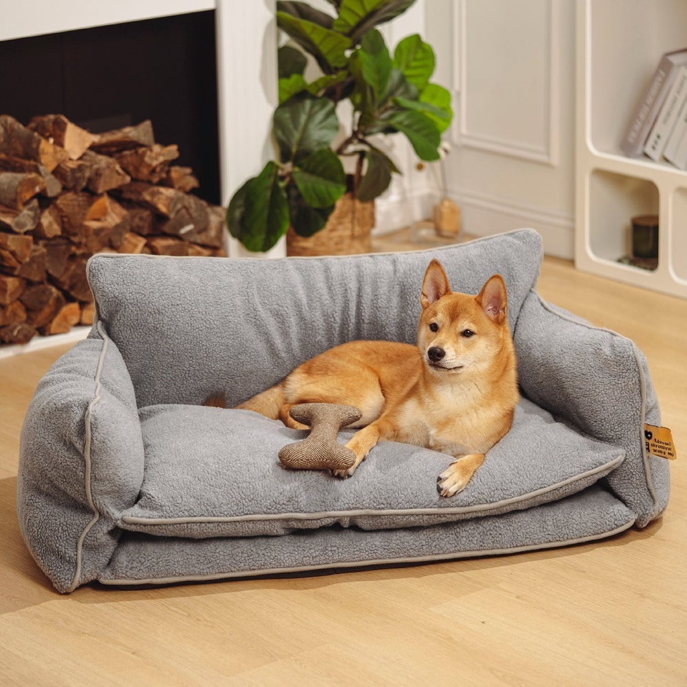 Trendy Striped Faux Lambswool Double Layer Dog & Cat Sofa Bed-北京欧布科技有限公司