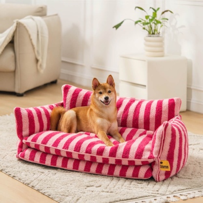 Trendy Striped Faux Lambswool Double Layer Dog & Cat Sofa Bed-北京欧布科技有限公司