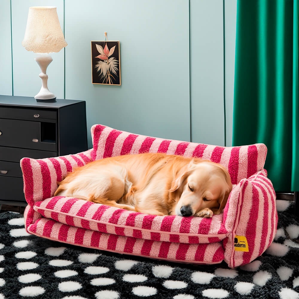 Trendy Striped Faux Lambswool Double Layer Dog & Cat Sofa Bed-北京欧布科技有限公司