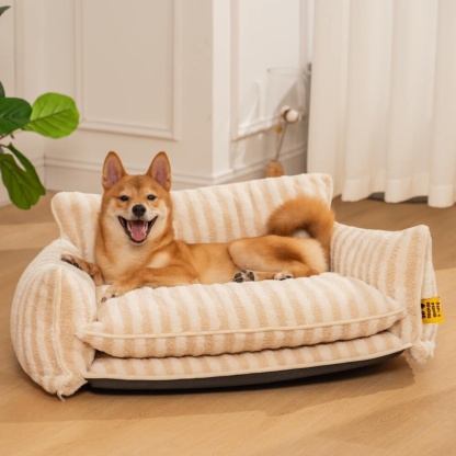 Trendy Striped Faux Lambswool Double Layer Dog & Cat Sofa Bed-北京欧布科技有限公司