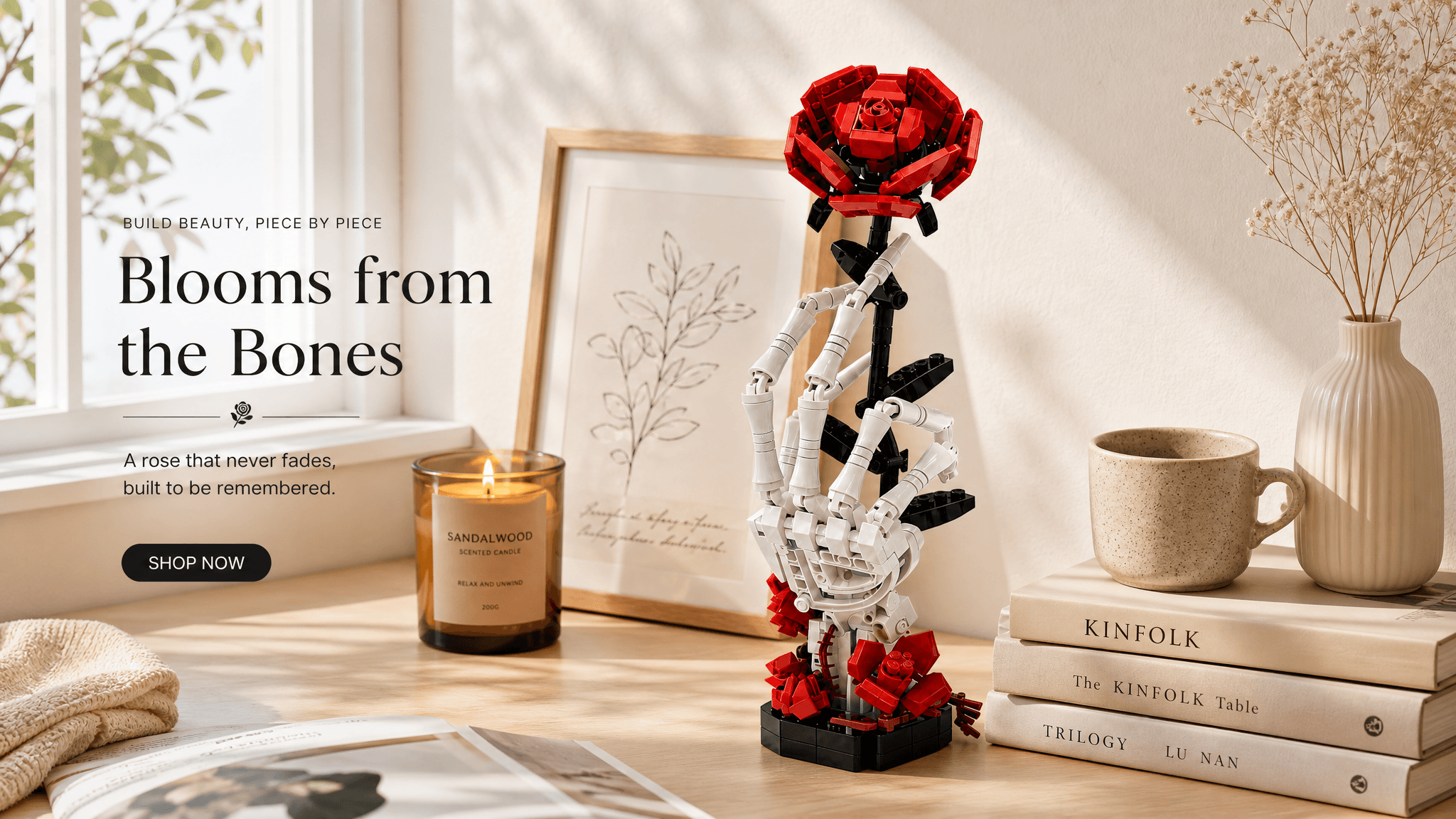 Gothic Skeleton Hand & Rose Brick Set