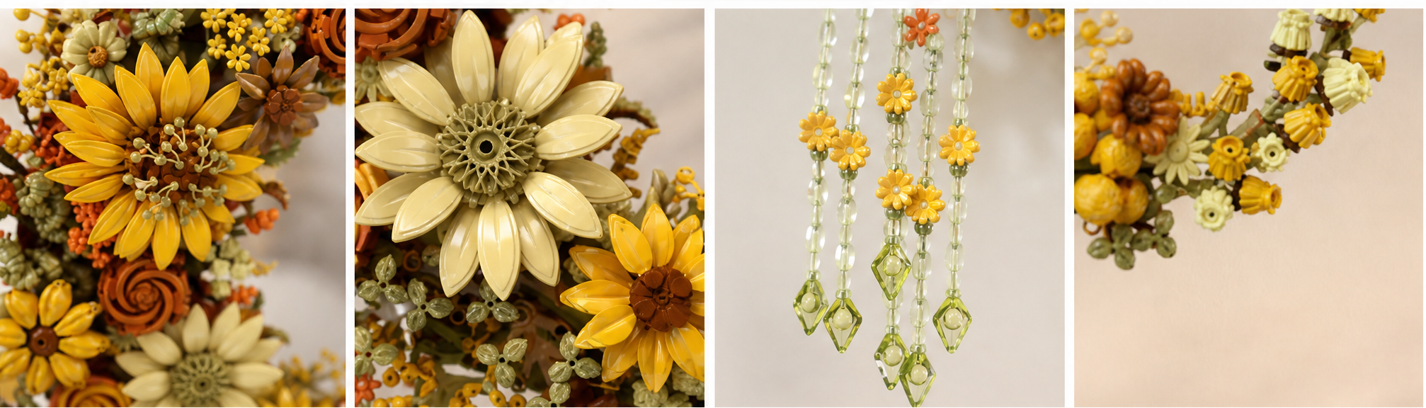 Gold flower wall hanging display model styled with warm botanical home decor