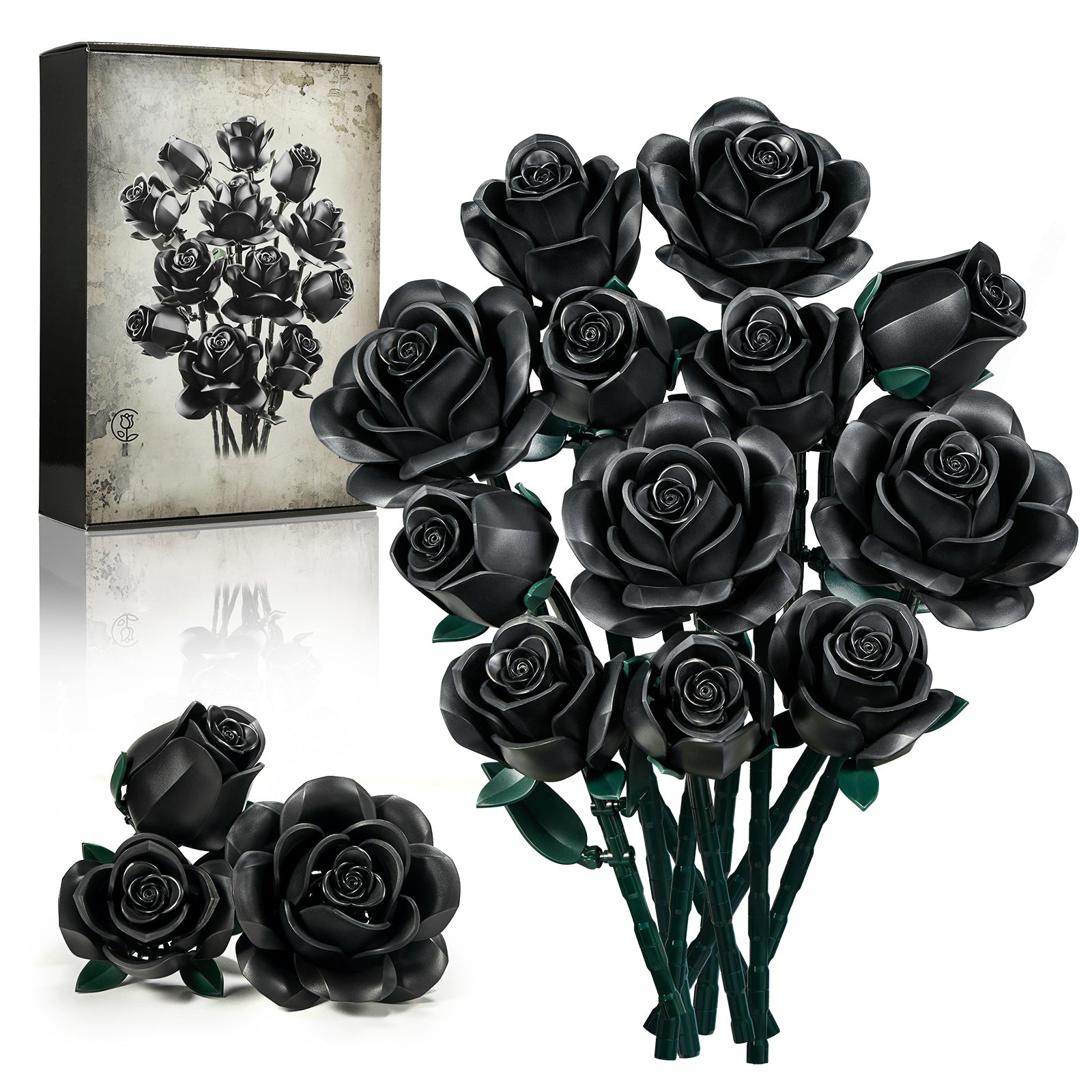 Black Roses Bouquet Building Block Set